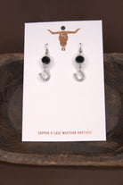 Silver | 12mm Black Crystal, Horseshoe Charm | Copper & Lace Handcrafted