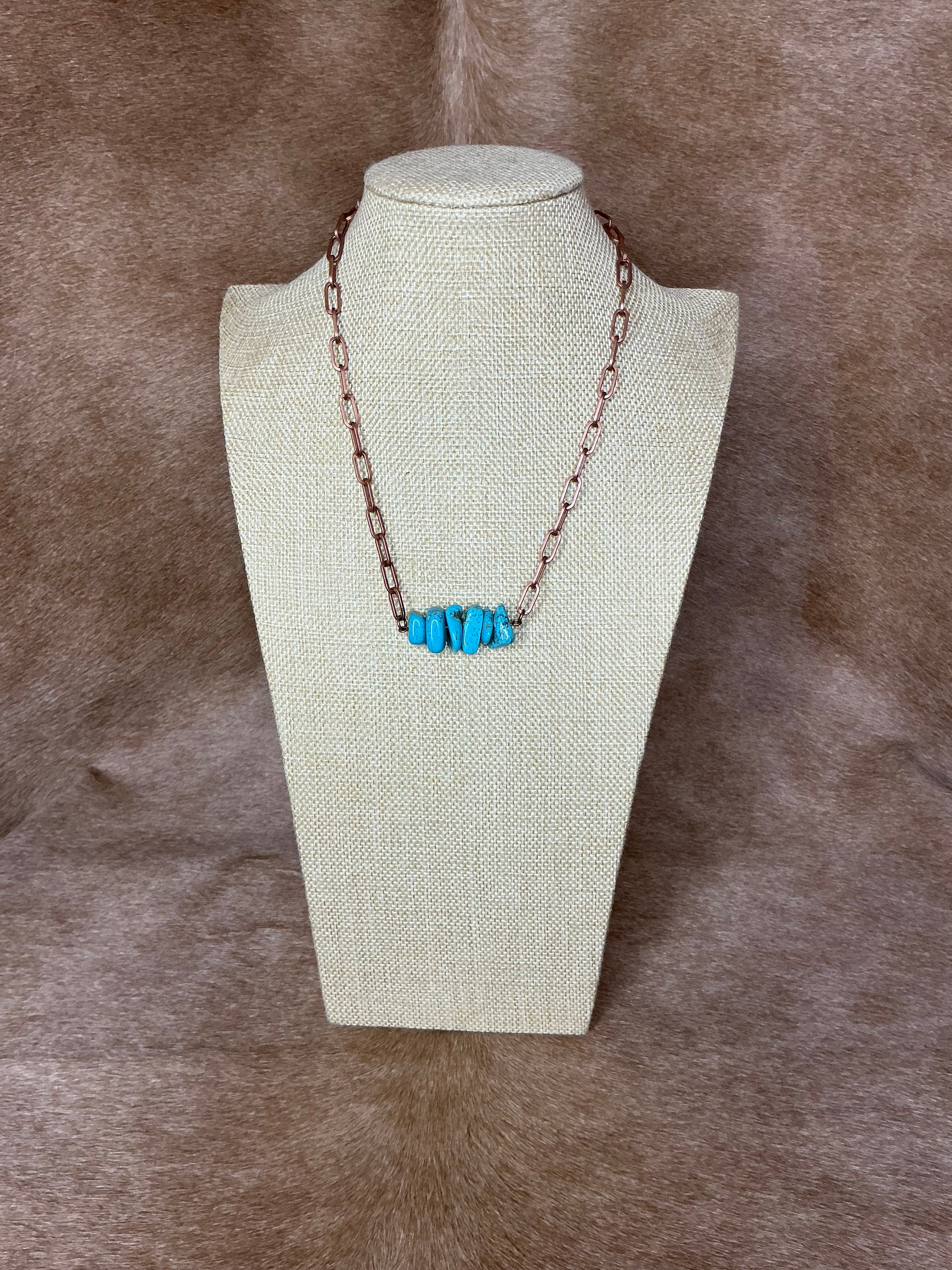 C & L Handcrafted Turquoise Large Chip Bar Necklace – Copper
