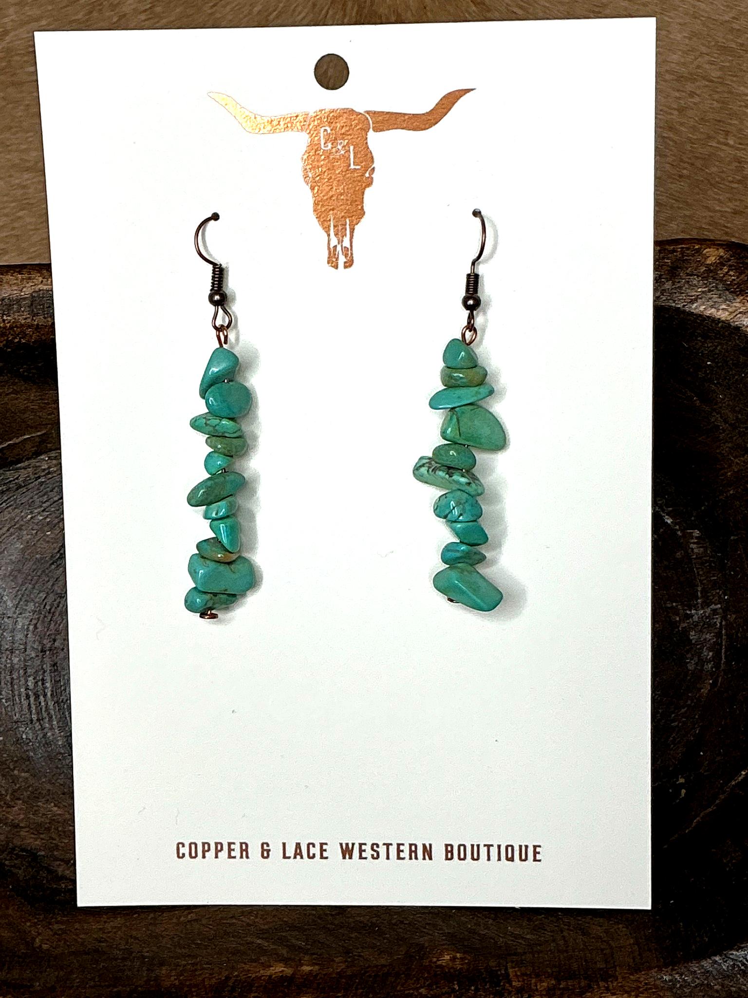 Turquoise stone chip earrings with copper hooks
