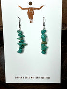Pair of turquoise stone chip earrings on fishhook wires