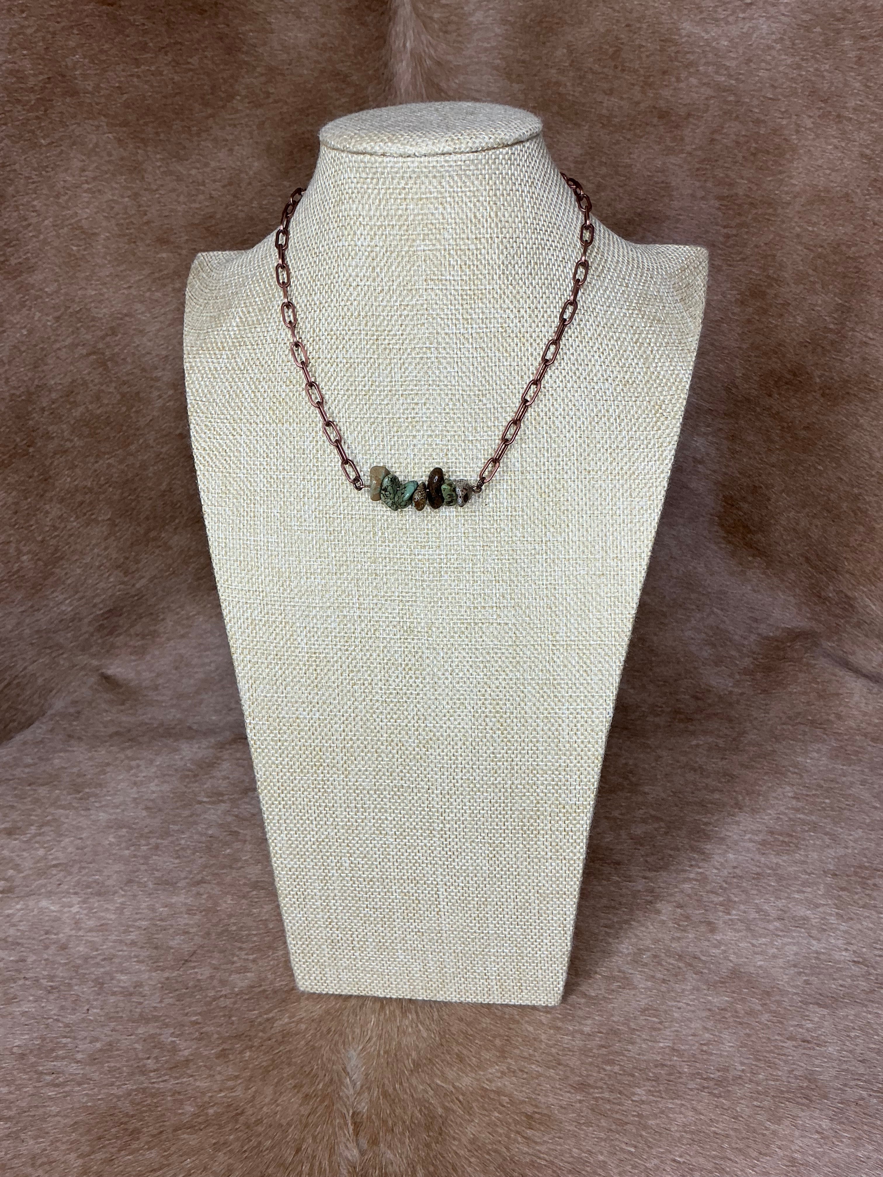 C&L Handcrafted Green Prase Jasper Chip Bar Necklace – Copper