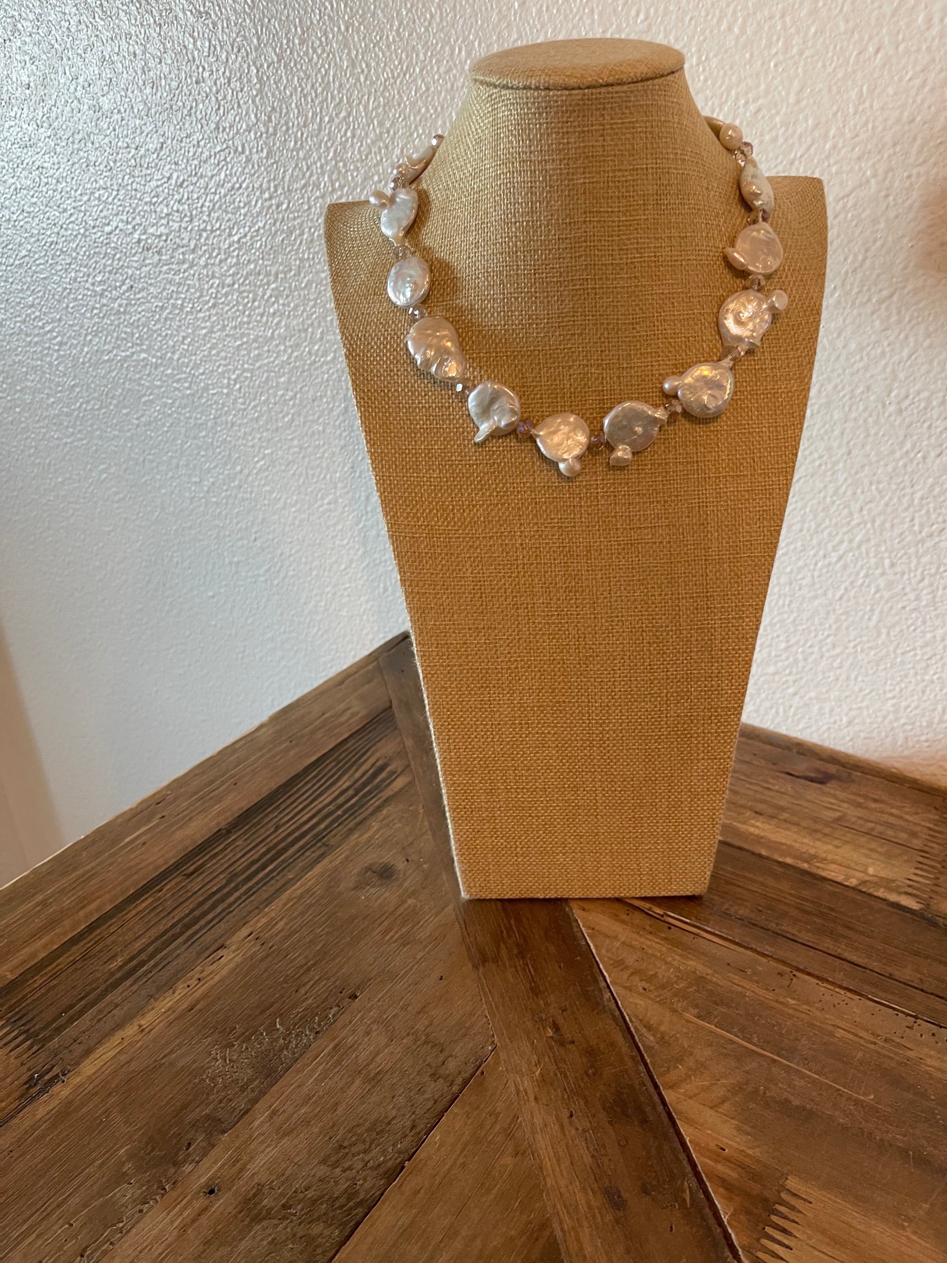 Large irregular coin pearls and champange 8mm glass crystals