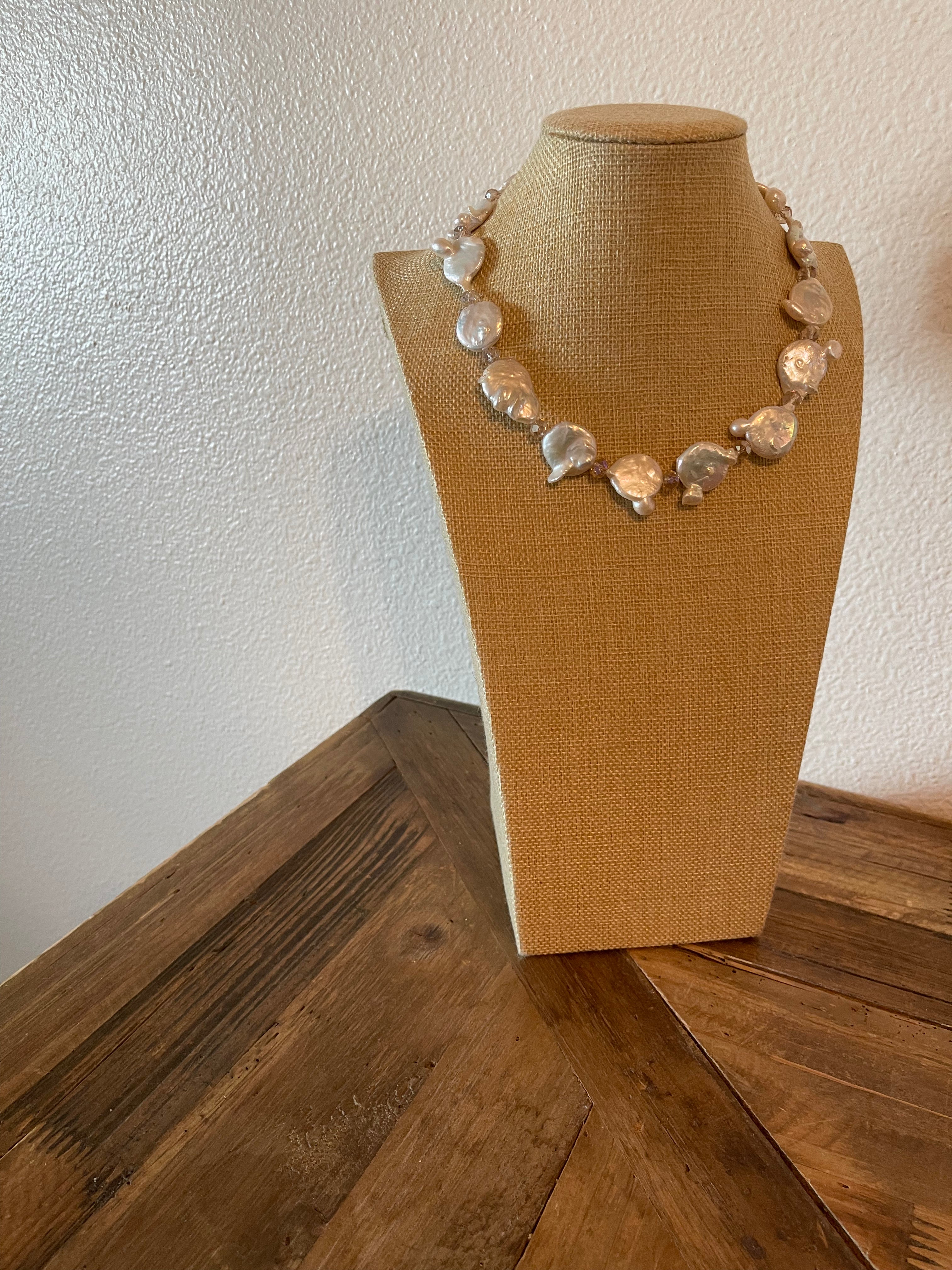 Large irregular coin pearls and champange 8mm glass crystals