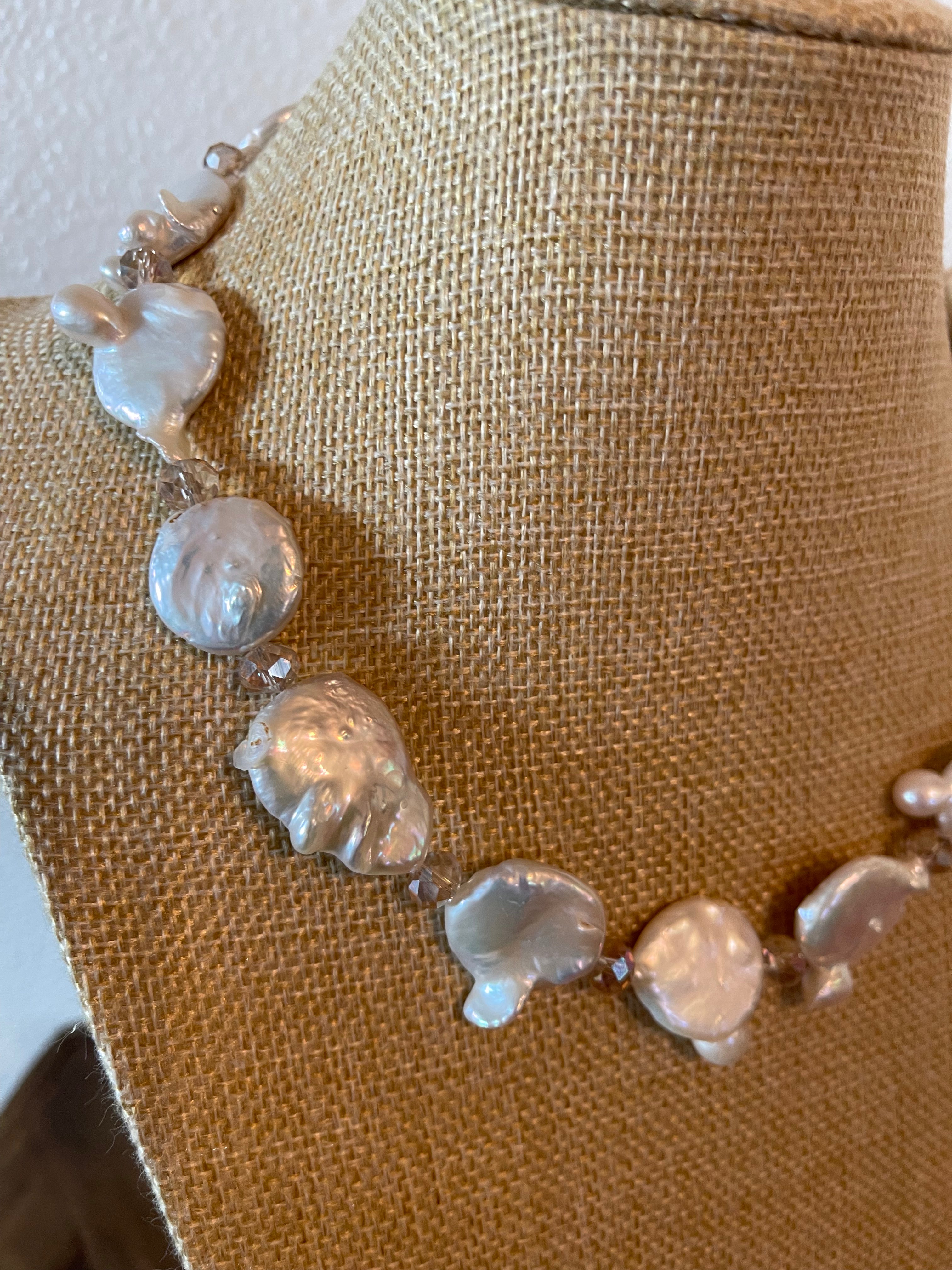 Large irregular coin pearls and champange 8mm glass crystals