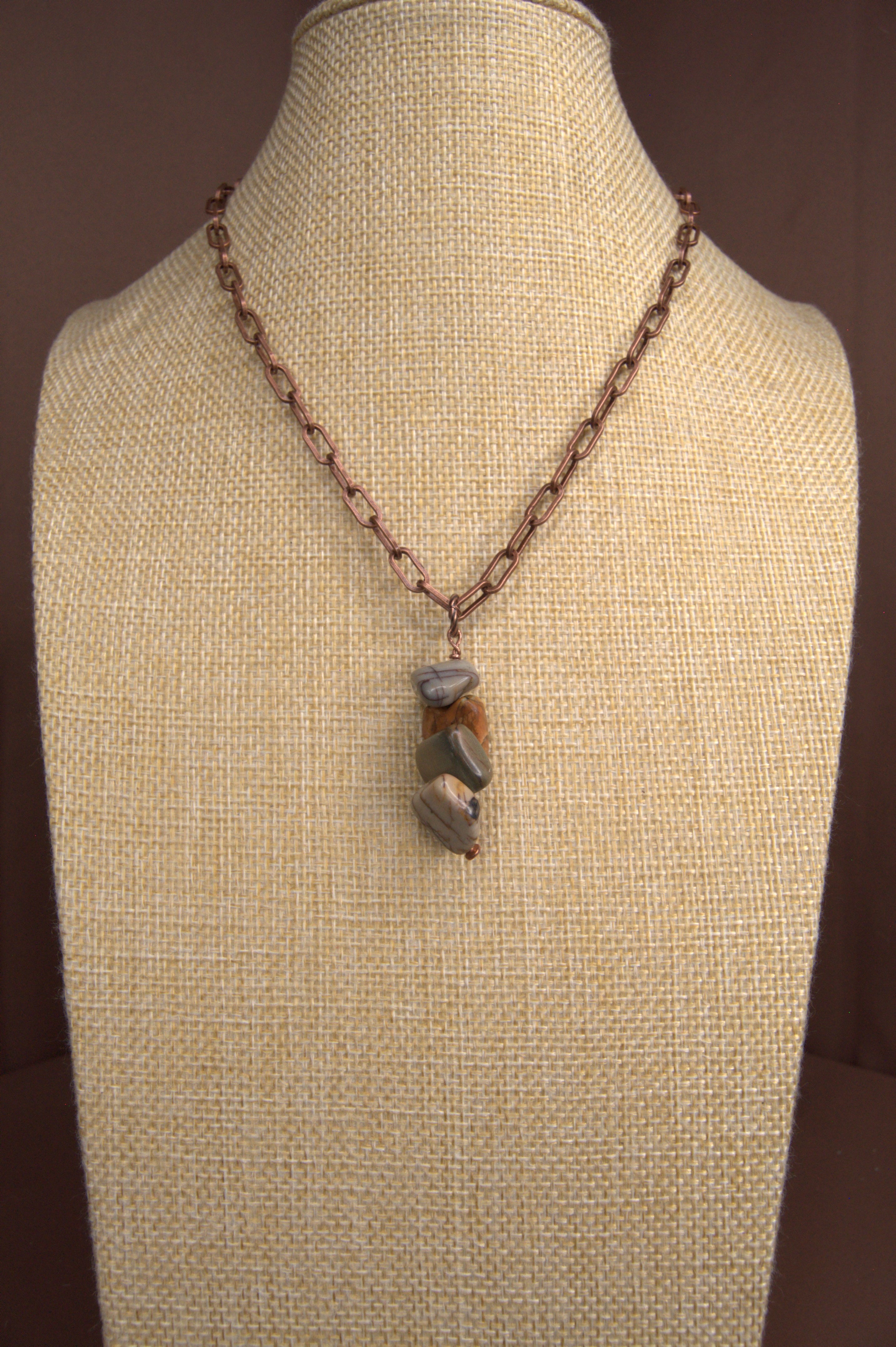 Picasso Jasper Four-Nugget Pendant Necklace | Copper Paperclip Chain, Lobster Clasp | Copper & Lace Handcrafted