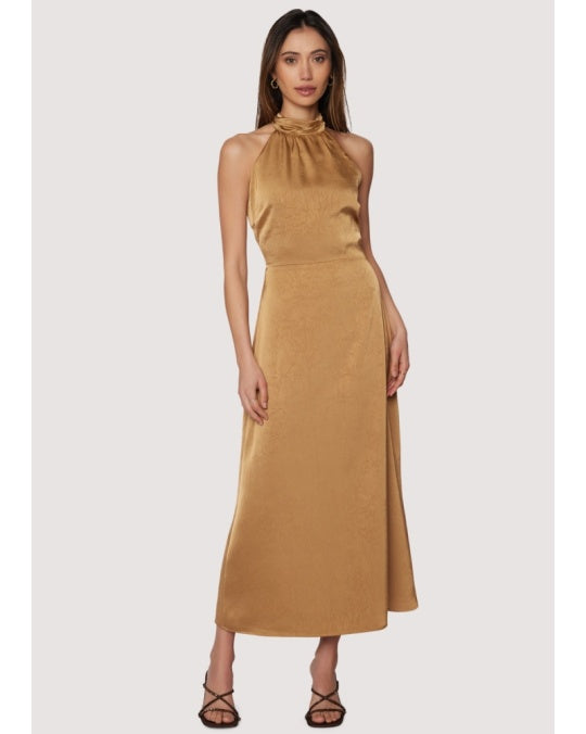 Starlit canopy maxi dress halter top to dress back slit in Brassy Gold
