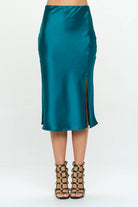 Hunter Green satin skirt with side slit 